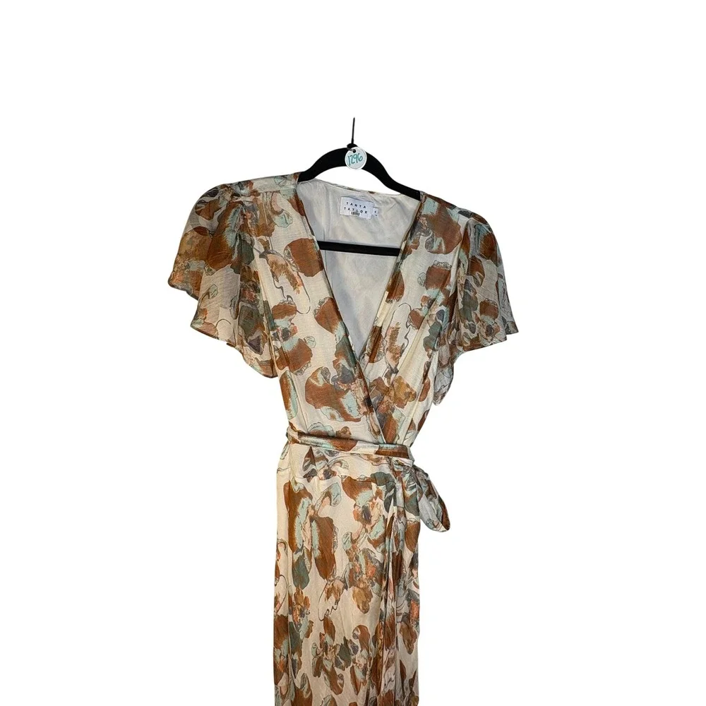 Tayna Taylor Floral Blair Silk and Linen Blend Wrap Midi Dress (MSRP: $565) 6